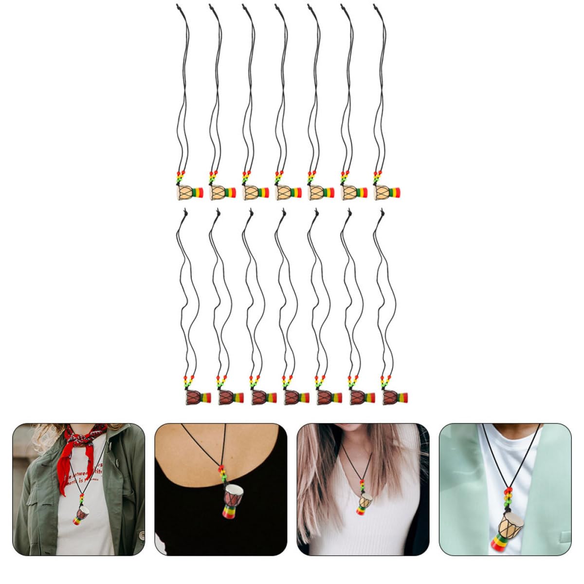 UPKOCH 14 Collane Ciondolo a Forma di Tamburo Africano Collane Decorative Uniche in Legno Naturale Set da 14 Pezzi per Donna Gioielli Chic per Regalo e Uso Quotidiano