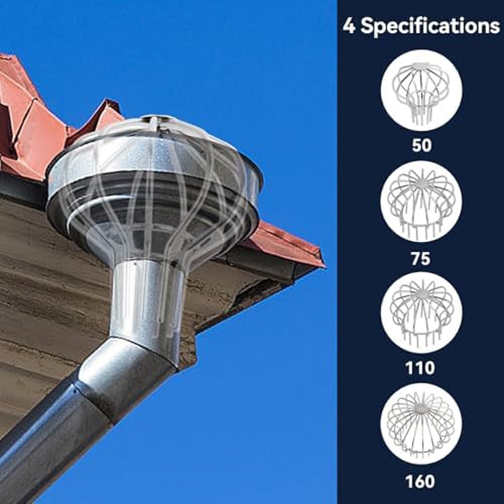 Dachablaufabdeckung, 304 Edelstahl, Fallrohrfilter für Dachrinne für Laubschutz, Außenterrasse (160)