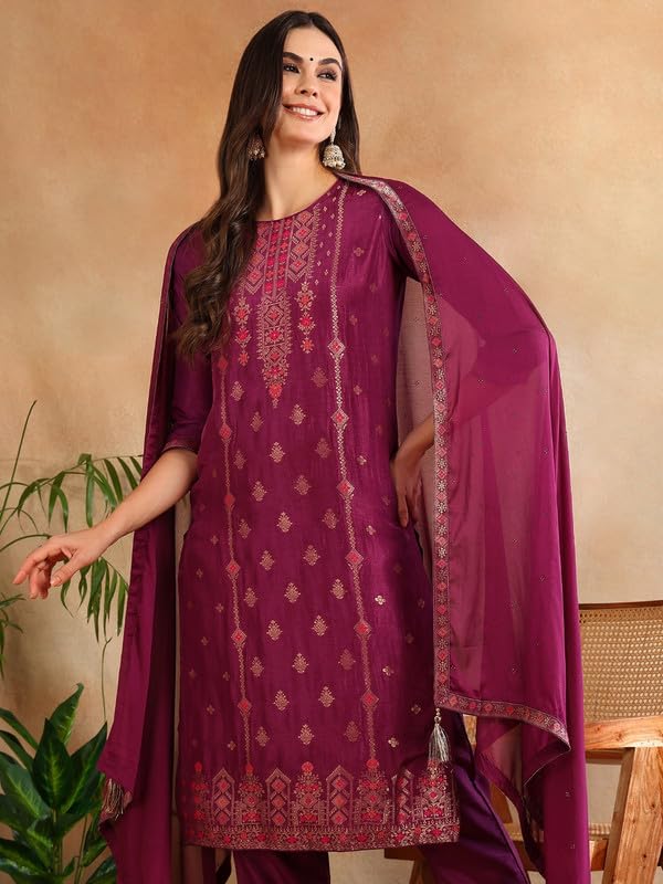 Image of Vaamsi Silk Blend Womens Kurta Pant With Dupatta Set