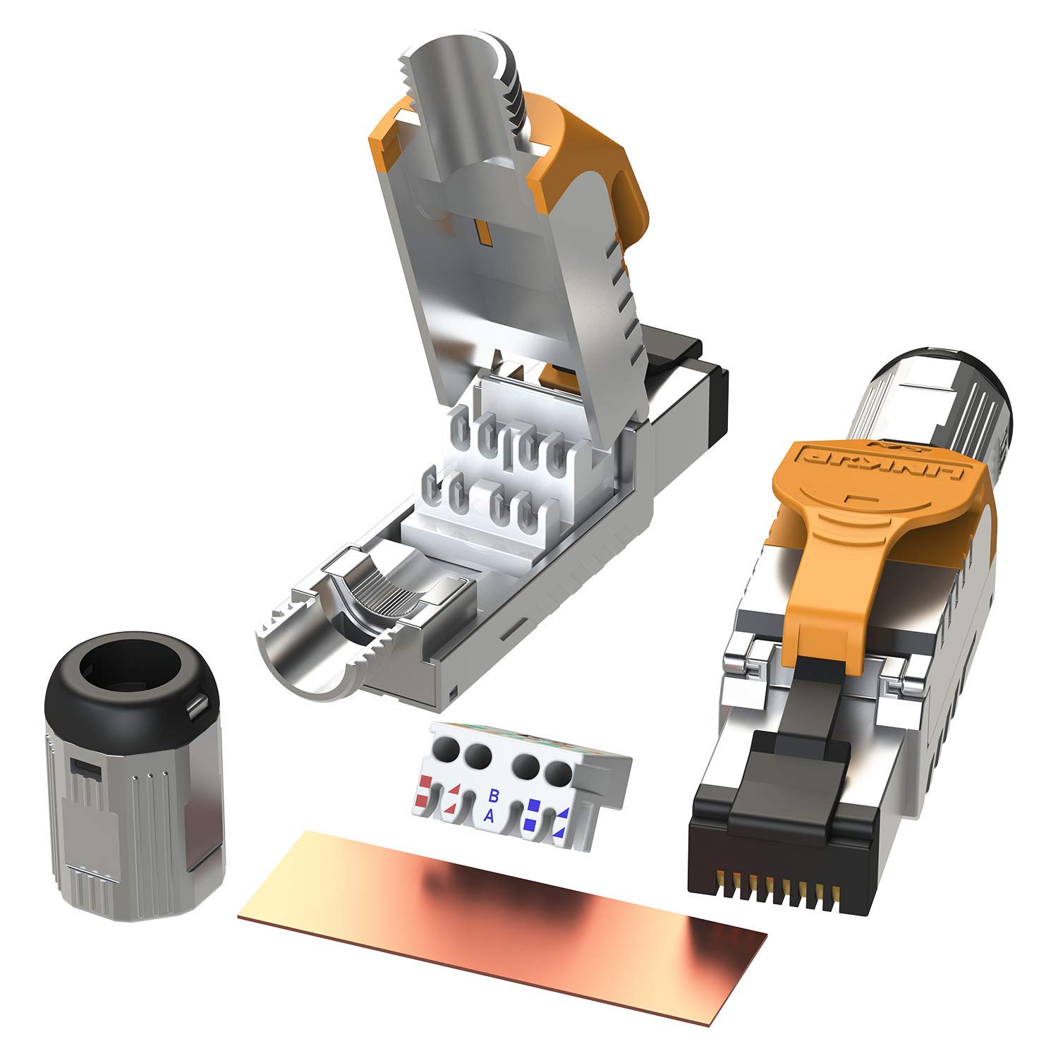 LINKUP - Złącza RJ45 Cat6A (6 sztuk) z metalową obudową z modularną wtyczką zaciskową RJ45 | 10G łatwe narzędzie do darmowych wtyczek internetowych | Do Cat6A do 22 AWG Solid Bulk S/FTP Ethernet Cable