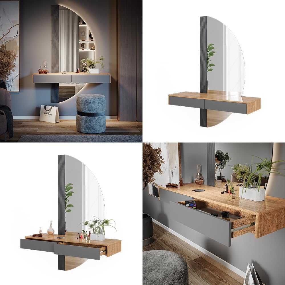 Vicco Tocador Melisa, Gris, 120 cm con 2 cajones, Altura Flexible, Ajustable Perfectamente a Necesidades Individuales