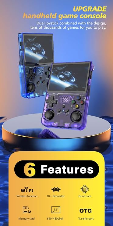 R36XX Retro Handheld Game Console with 64G 3.5 Inch IPS Screen Built-in 20000+ Classic Games Open Source Linux System Portable Pocket Video Player with 3200mah Battery (Translucent Red)