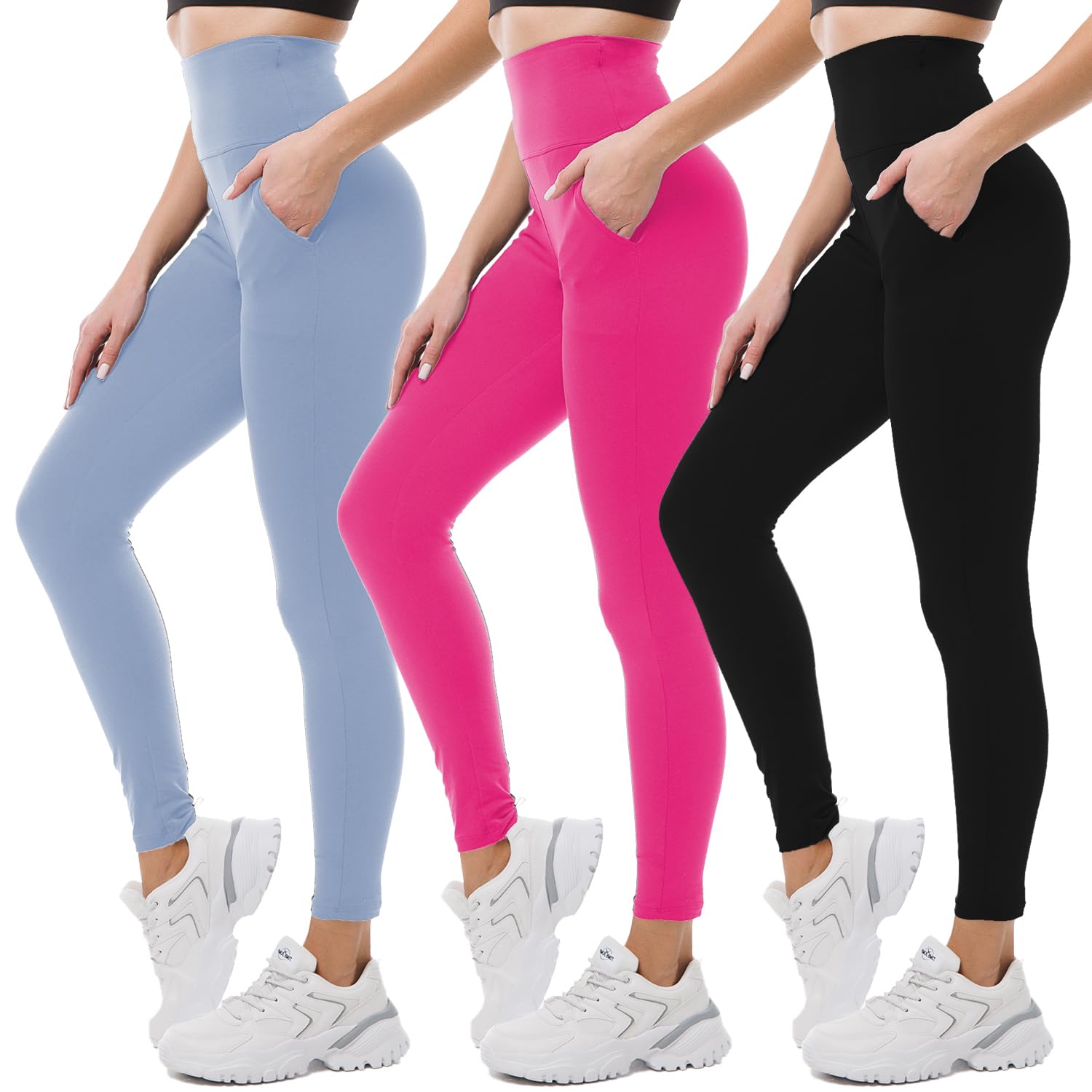 SINOPHANTHigh Waisted Leggings with Pockets for Women, Buttery Soft Elastic Opaque Tummy Control Stretchy Yoga Pants Trousers