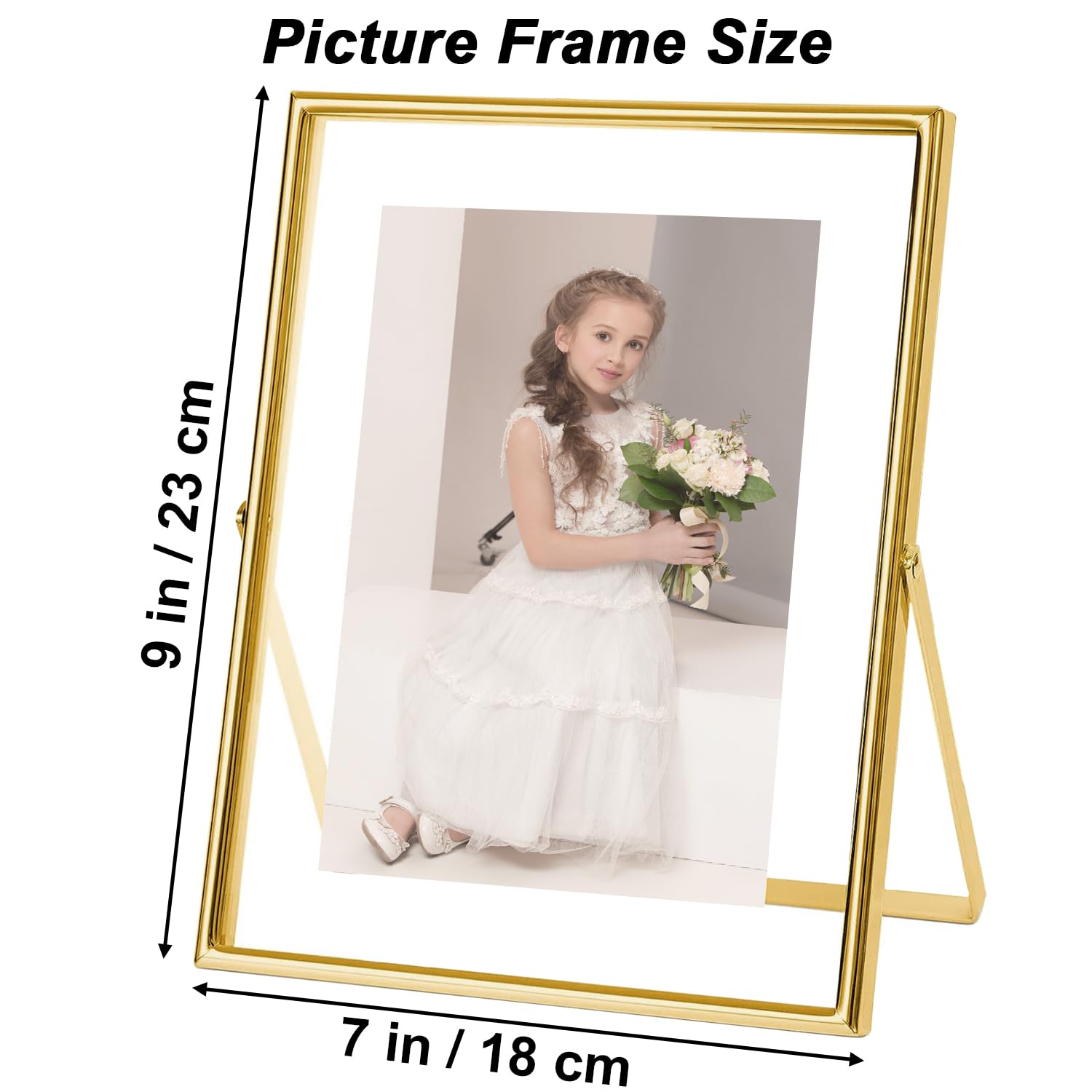 Gold Floating Frame 7"x9", Tabletop Shelf Photo Frame, Metal Photo Frame with Glass For Photo 5x7, 4x6, 3.5x5 - Image 2