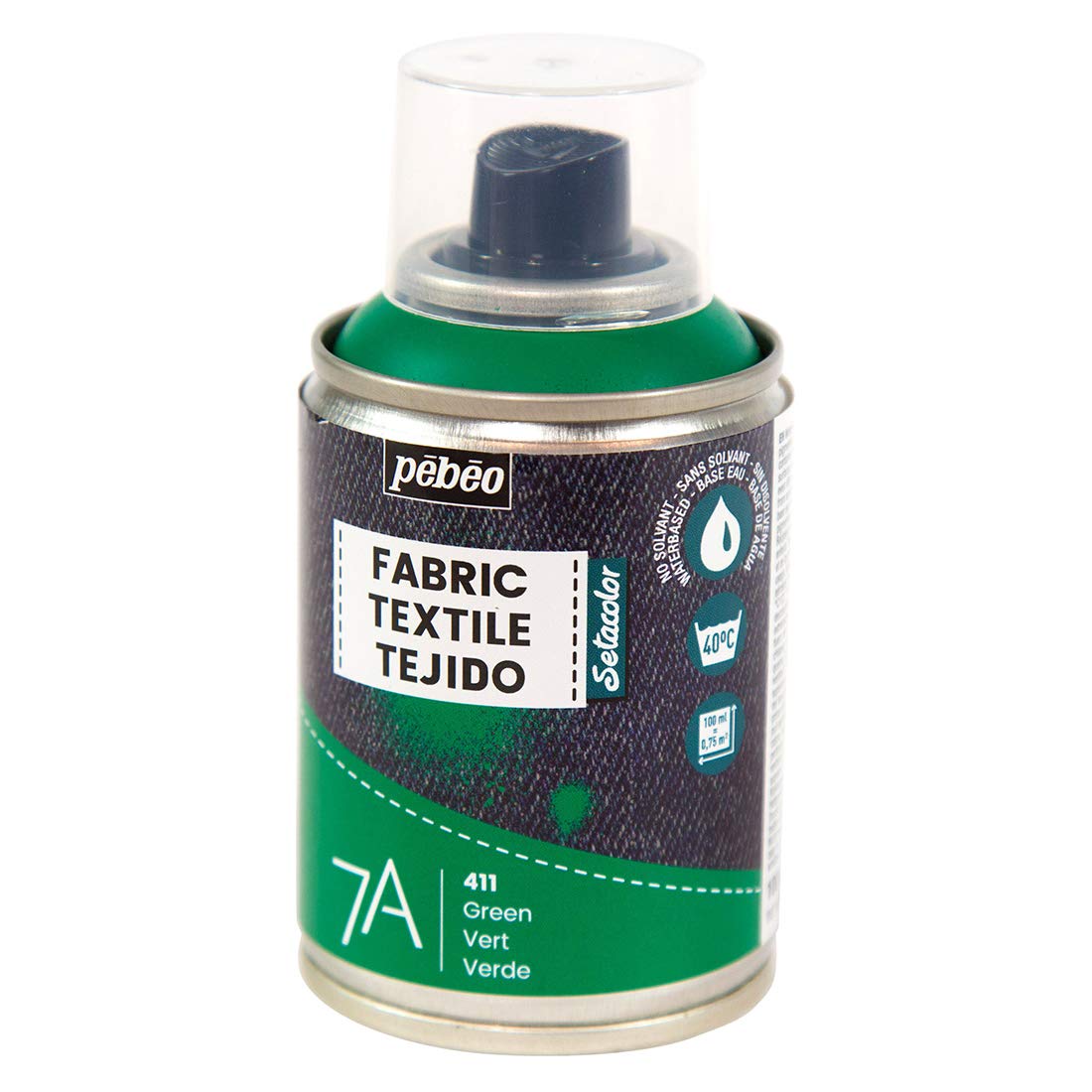 Pebeo - Fabric Paint Spray for Textiles 7A Spray - Natural and Synthetic Fabrics - Water-based - Solvent Free - Permanent Fabric Dye Machine - Washable - Spray Paint,Green,100 ml (Pack of 1)