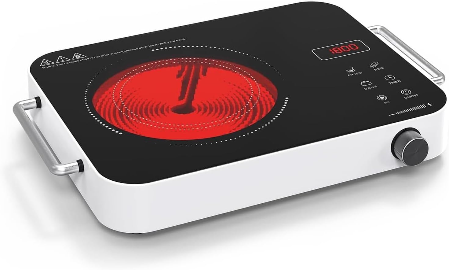 Electric Cooktop 110v, Portable Electric Stove 1800W Infrared Hot Plate, Nafewin Single Burner Cooktop Countertop with Handle, 4-Hours Timing Setting, Compatible for All Cookwares