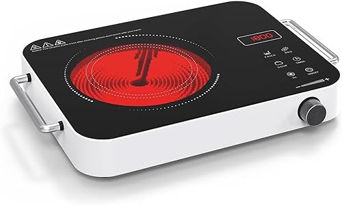 Miniatura 9 de Cocina eléctrica de un solo quemador, estufa eléctrica portátil de 1800W, placa caliente infrarroja de 110V con enchufe para encimera, cerradura