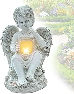 Tuzsocr Solar Engel Gartenfigur 33cm - Wetterfeste Engelsstatue Mit LED