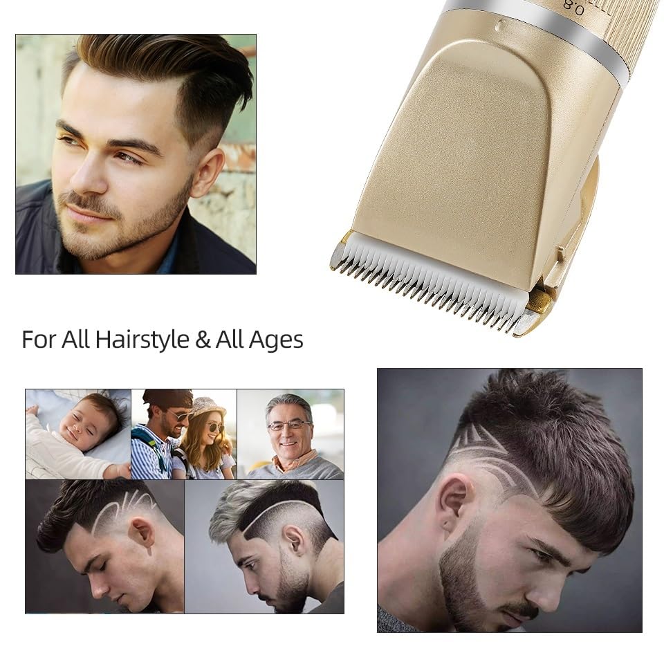 cortapelo, Recortador De Barba Profesional for Hombres, Cortapelos Digitales LED Velocidad Ajustable(Gold)