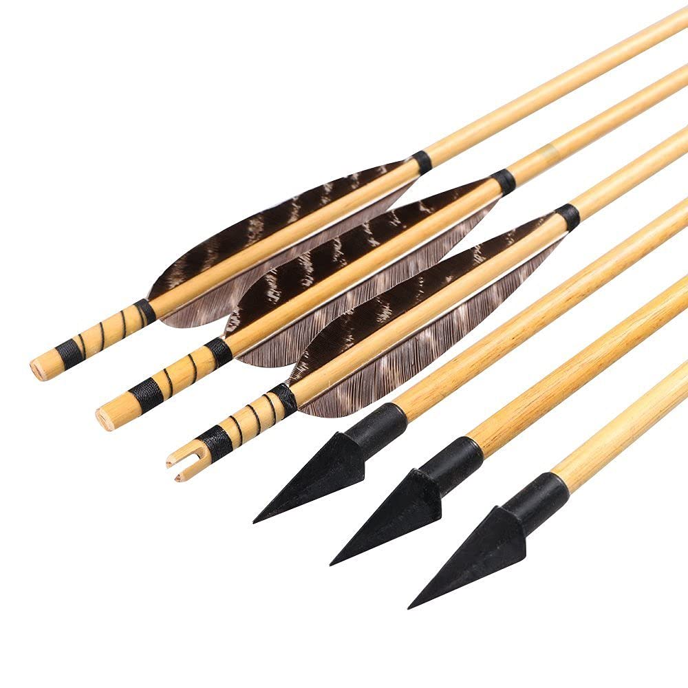 Huntingdoor 6 Pcs Archery Wooden Arrows with Natural Feathers 32 inch