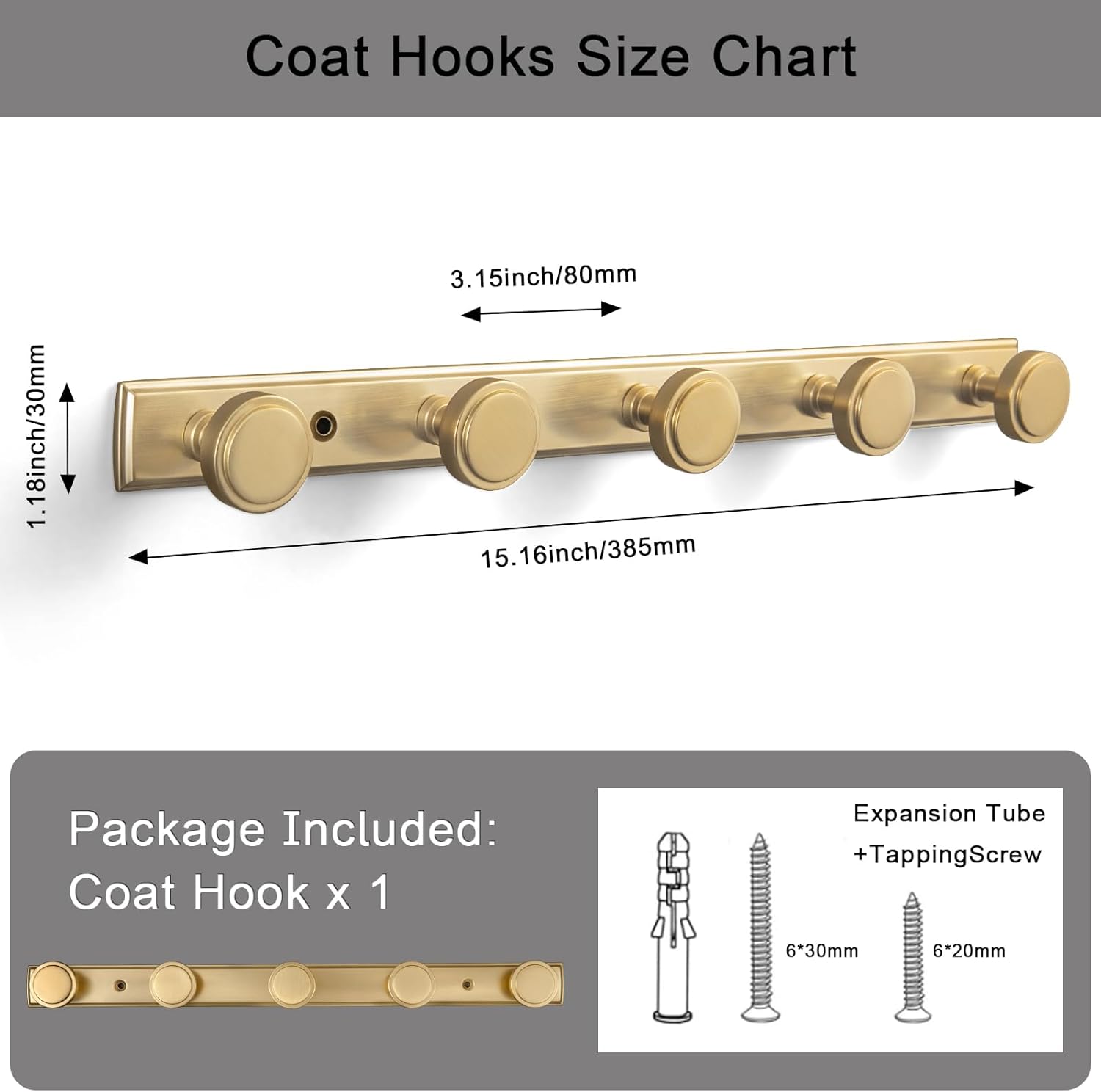 Goo-Ki 1 Pack Champagne Bronze Coat Rack Wall Mount Heavy Duty, Towel Rack Zinc Alloy Coat Hooks Wall Mounted for Bag Hat Clothes Scarf