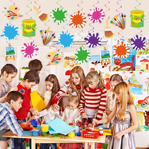 Image of 40Pcs Art Painting Hanging Swirl Decorations, Colorful Painting Birthday Party Ceiling Hanging Swirls Artist Hanging Swirls for Art Themed Birthday Baby Shower Party Decor Supplies