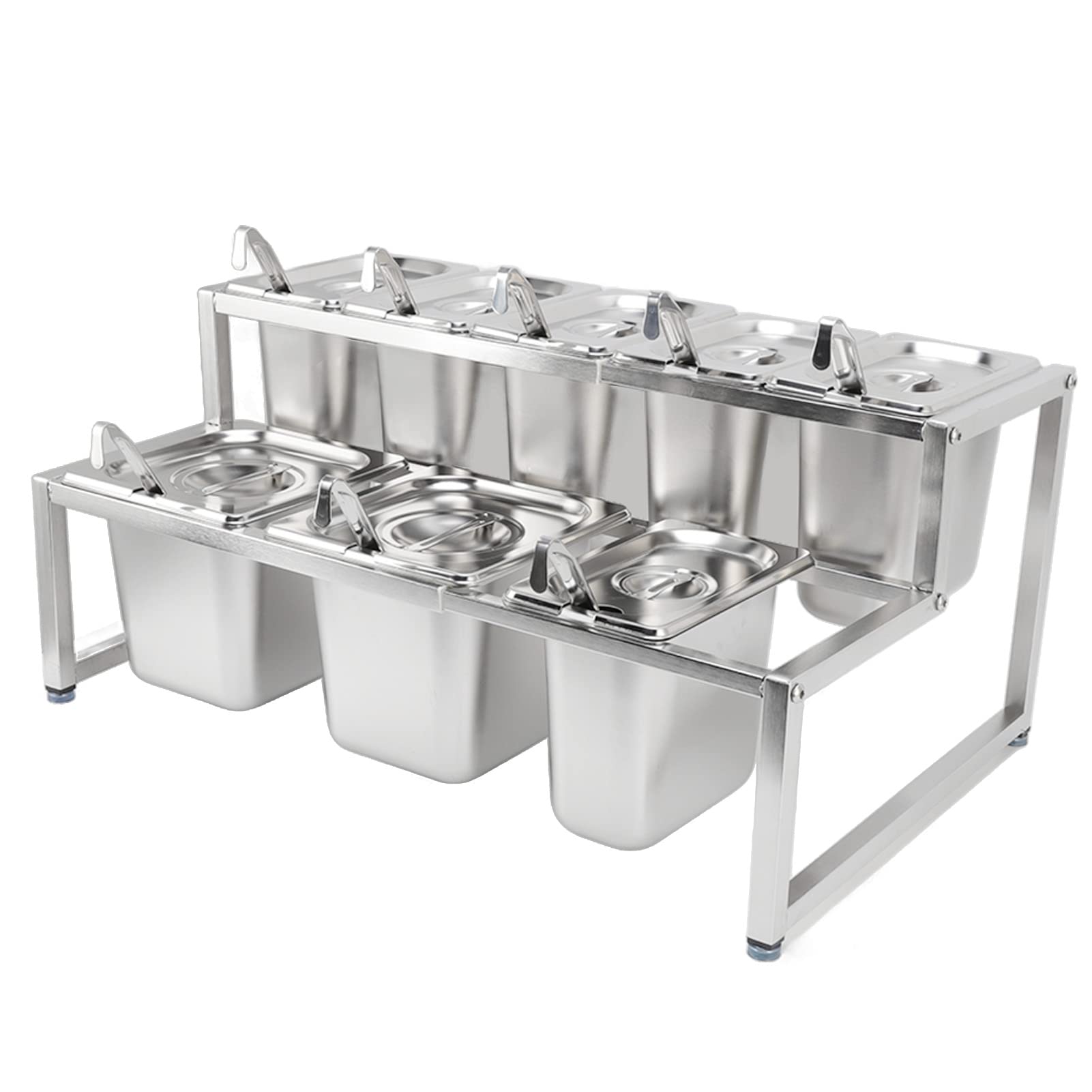 Mermelada Premium de Acero Inoxidable con 9 Ollas Desmontables para Restaurantes y Hoteles | Estación de Condimentos (Tipo 7 2x2.2L Bote 6x1.6L Bote)