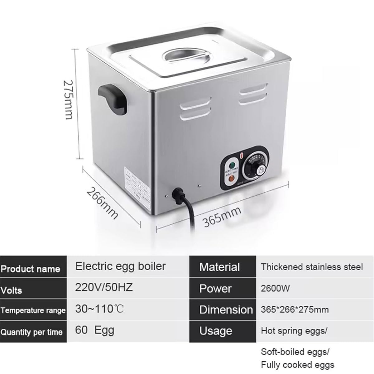 Commercial Egg Boiler,2600W Electric Egg Cooker with Mesh Basket, 60 Pcs Large Capacity,30~110°C Temperature Control & 0-60 Min Timer,Stainless Steel Poached Egg Maker,for Restaurant 7