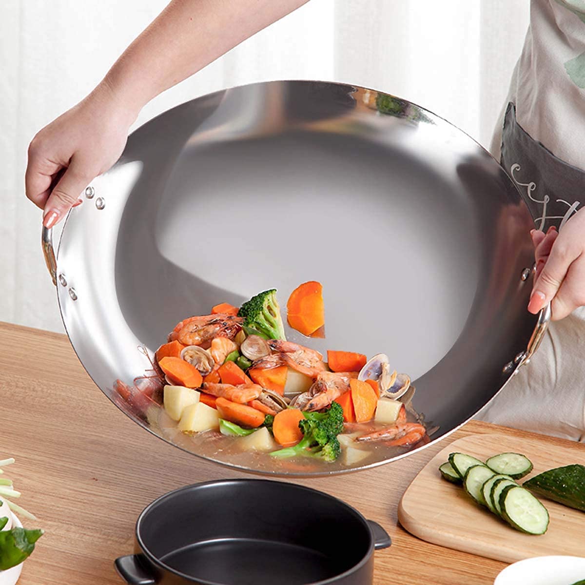 中華ステンレス鍋 Amazon｜中華鍋ステンレス鋼、かき混ぜるフライパン焦げ付き防止