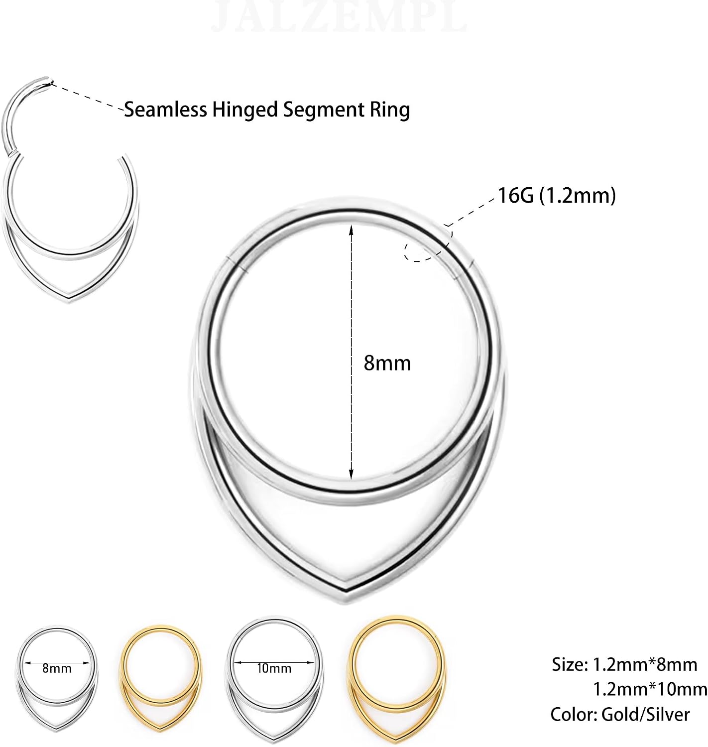 Septum Nose Rings Helix Daith Piercing Jewelry CZ 16G 14K Gold Double Hoop image 2