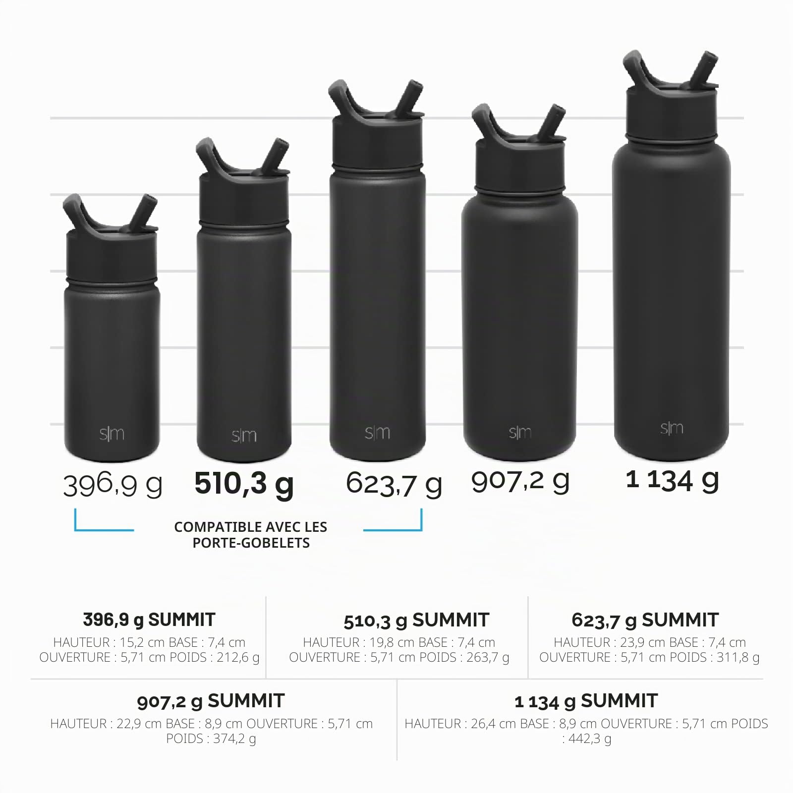 Simple Modern Gourde Isotherme avec Paille et Couvercle à Boire d'un Coup | Gourde Sport Adulte en Acier Inoxydable | Summit | 950ml | Checkmate