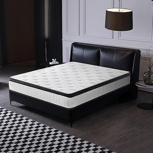 Miniatura 3 de Colchón tamaño Queen, colchón blanco de 12 pulgadas en una caja, colchones híbridos de espuma viscoelástica de 7 zonas, resortes embolsados