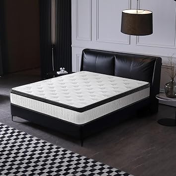 Hybrid Mattress Queen with Zoned Memory Foam & Innerspring Support, Pressure Relief Bed in a Box, Adjustable Base Compatible, Gel Foam Cooling Comfort