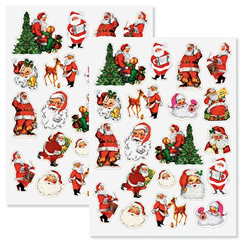 CURRENT Retro Santa Christmas Stickers - 40 Stickers Two 8-1/2 x 11 Sheets Holiday Themed Great for Teachers Students Scrapbooking DIY Arts and Crafts Gift Wrap