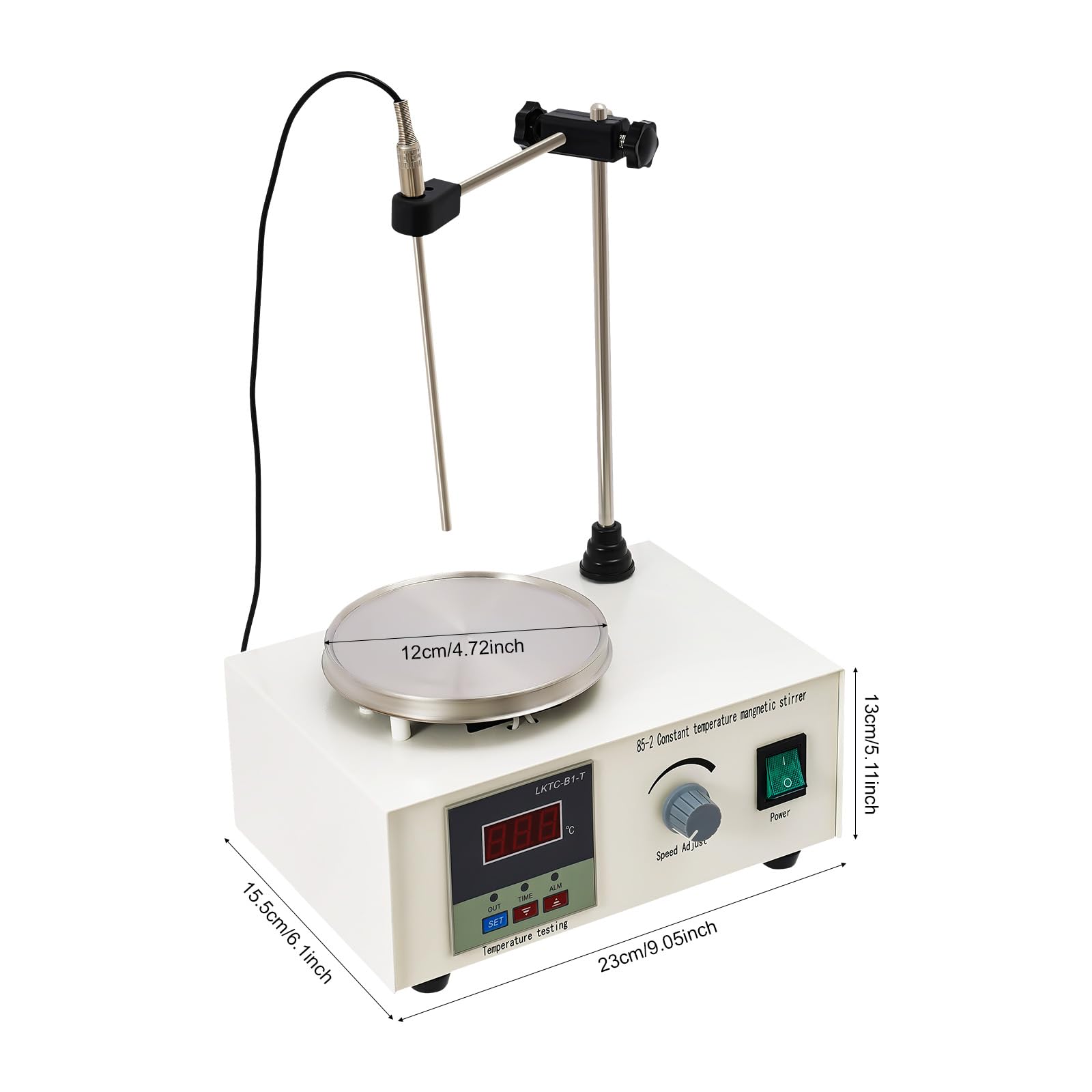 Agitateur magnétique numérique avec plaque chauffante, agitateur magnétique de laboratoire 2 l 0-2000 tr/min avec réglage de la température 0 à 99 °C et support de capteur, Stirrer magnétique
