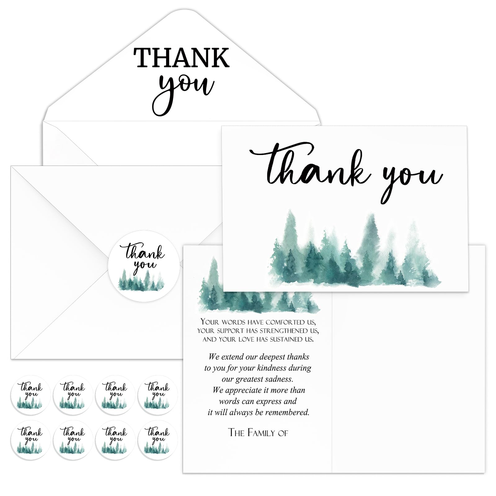 Photo 1 of 50 Set Funeral Thank You Cards with Envelopes and Stickers Thank You Sympathy Cards with Meaningful Message Bereavement Cards for Funeral Family Friends Loved Ones Celebration of Life (Tree)