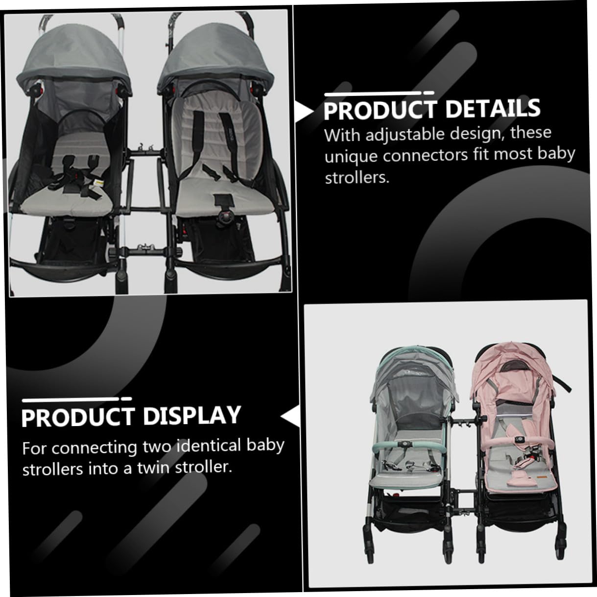 Twin Stroller Connector Adjustable Dual Pushchair Linker for Outdoor Use Compatible Tubes Lightweight Iron and Plastic Material