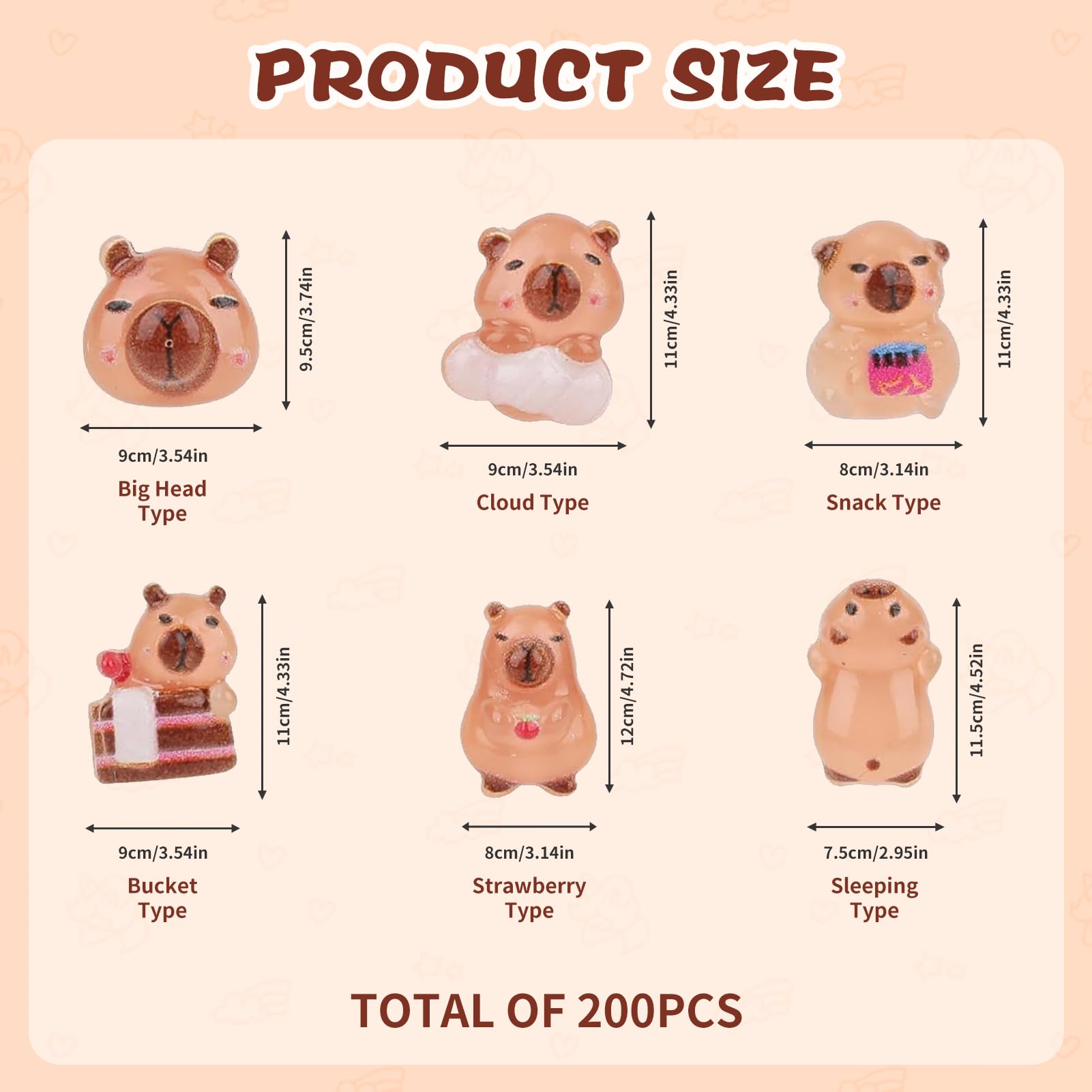 200 Pcs Mini Resin Animals Capybara 6 Styles Tiny Capybaras Miniatures Resin Animals Mini Capybara Figures for DIY Crafting Micro Landscaping Fairy Gardens Dollhouse Miniatures Decor Nail Accessories - Image 2