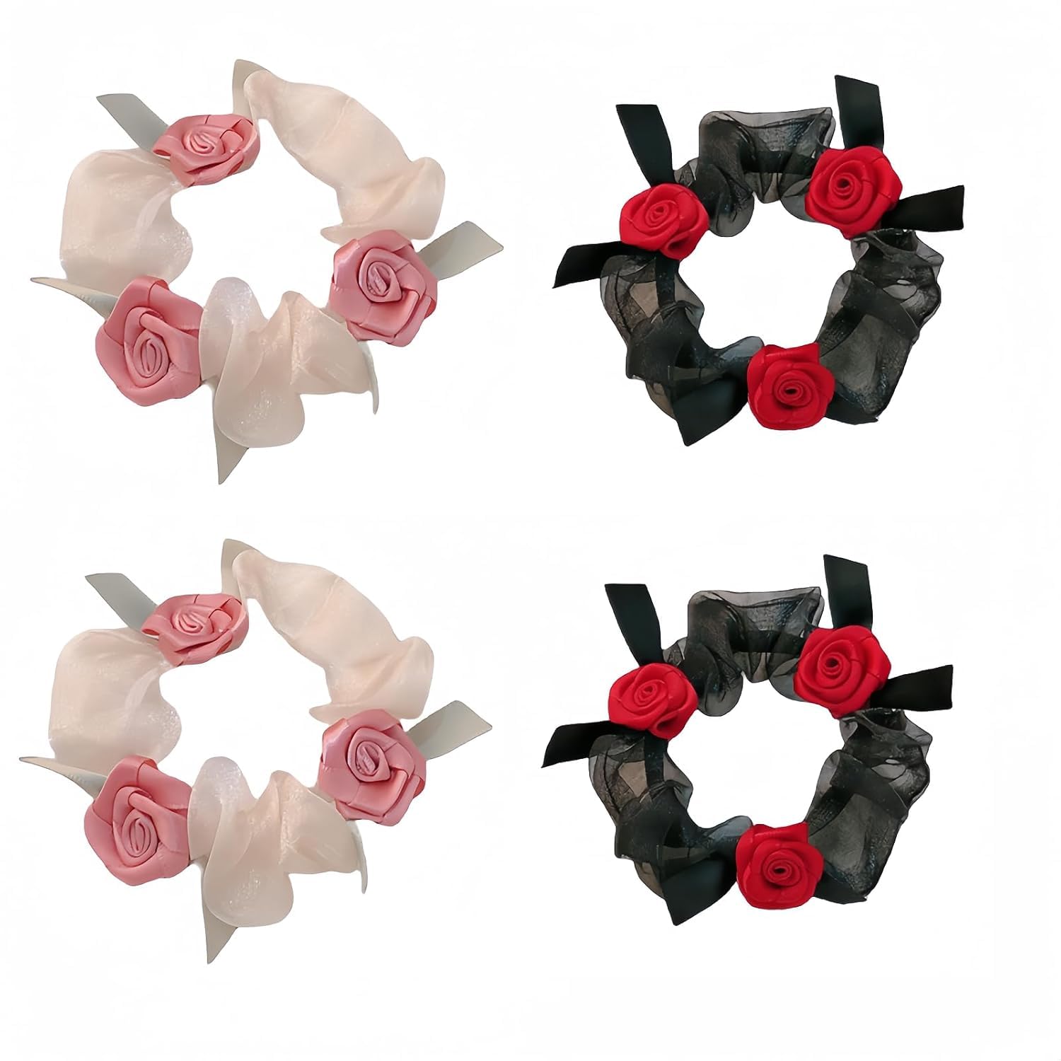 Coleteros para el pelo, lazos de satén para el pelo, lazos de seda, anillos para el pelo para trenzas, 4 unidades, banda de goma para el pelo de rosa, banda de pelo para mujer, coleta de caballo