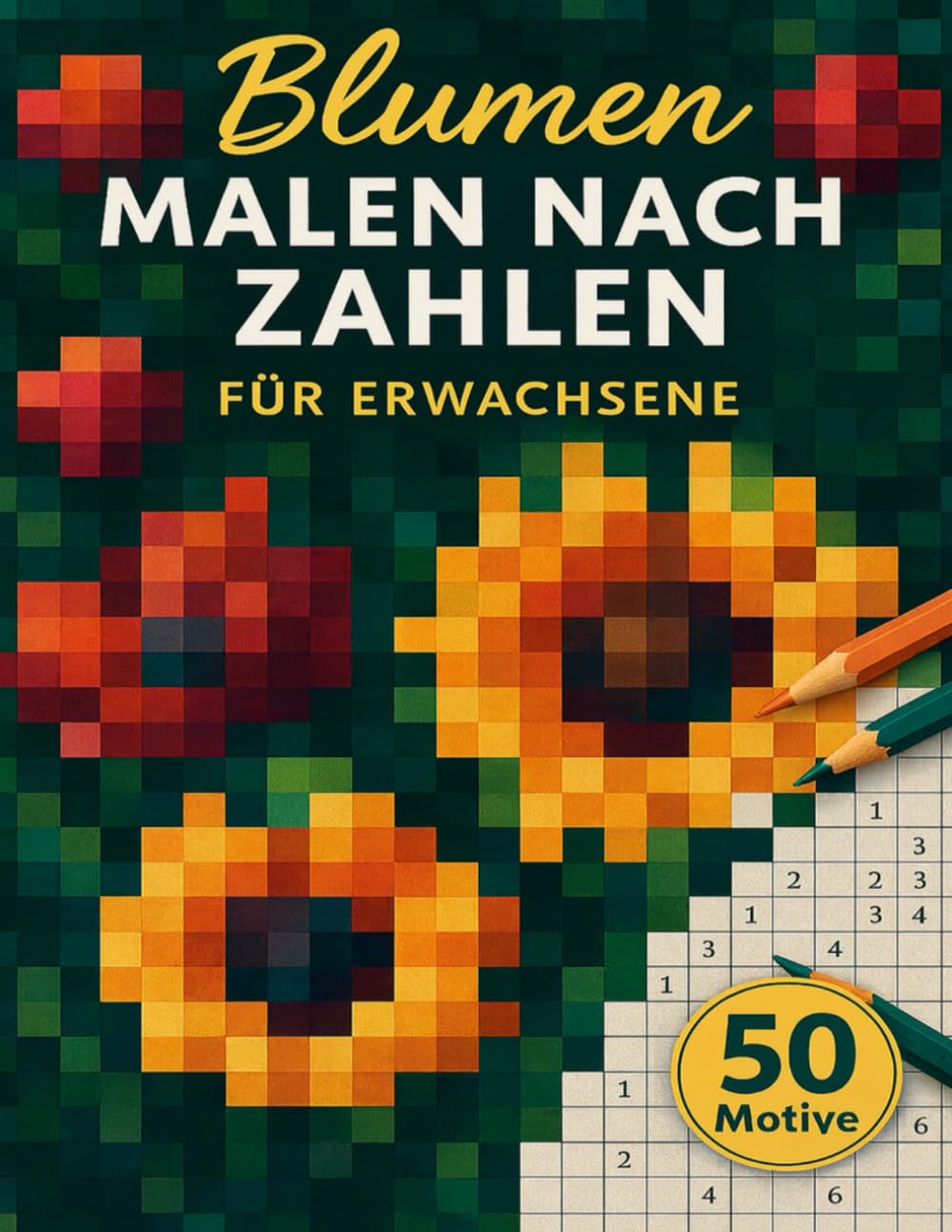 Malen Nach Zahlen Für Erwachsene Blumen: 50 Motive in geheimen Pixelmosaiken voller Blütenpracht, die sich Kästchen um Kästchen enthüllen und meditativen Farbspaß und entspannende Auszeiten schenken.