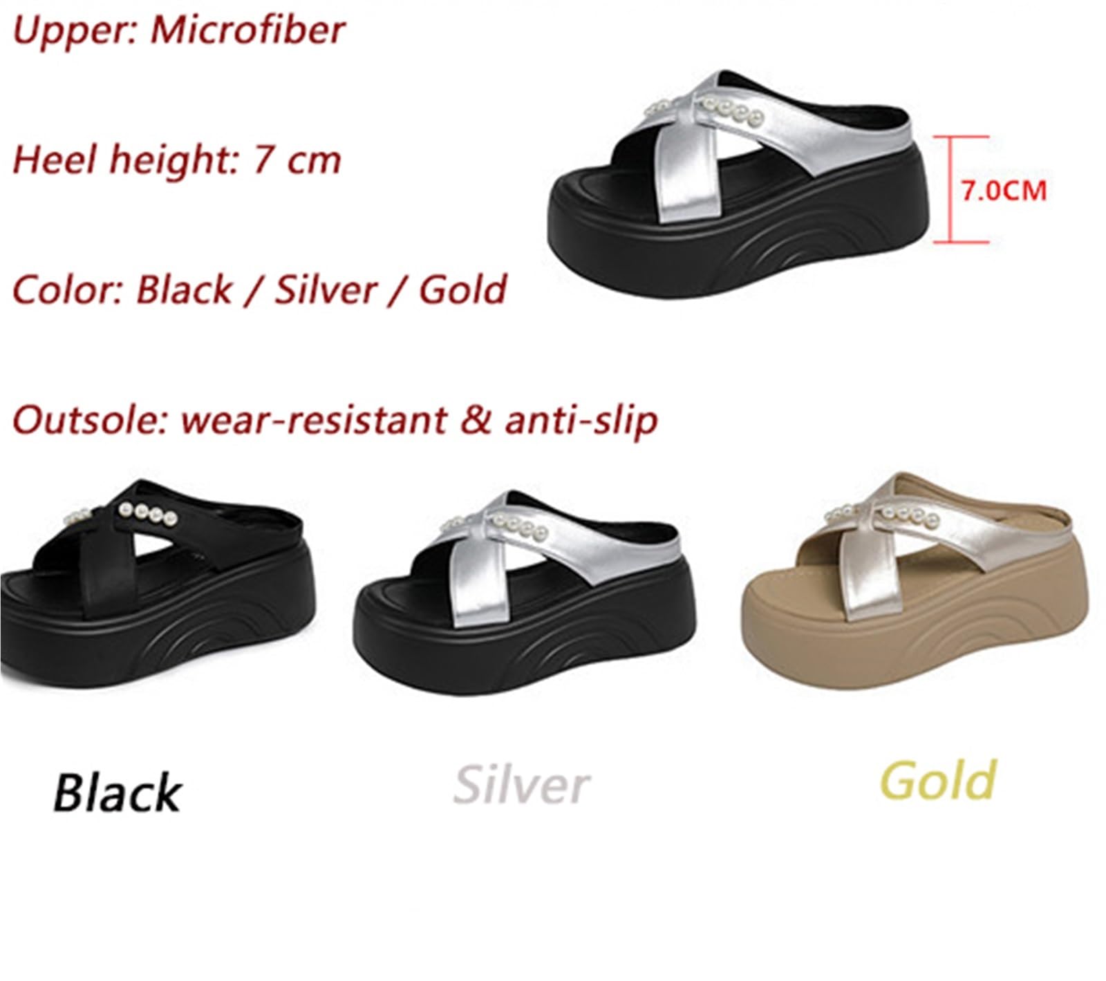 Damskie buty plażowe na platformie 7 cm, Srebrny, 37 EU