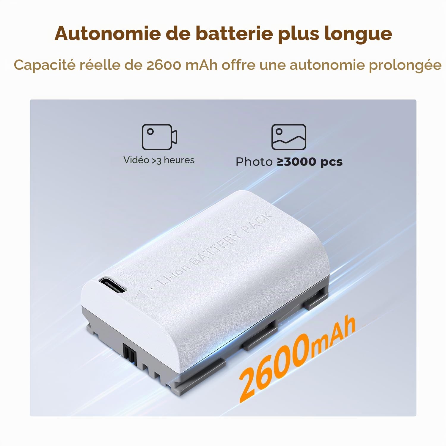 K&F CONCEPT LP-E6NH Batterie 2600mAh Grande Capacité avec Interface de Charge Directe de Type C Compatible avec Canon EOS 90D/80D/70D/5D Mark II III IV/5DS SR/6D/6D Mark II/R5 R6 R6 II R7 (2 Batterie)