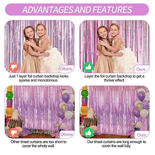 Image of Crosize 5 Pack 3.3 x 9.9 ft Laser Pink Foil Fringe Curtains Party Decorations, Laser Pink Tinsel Curtain Backdrop for Parties, Door Streamers, Glitter Streamer Backdrop for Birthday Decoration