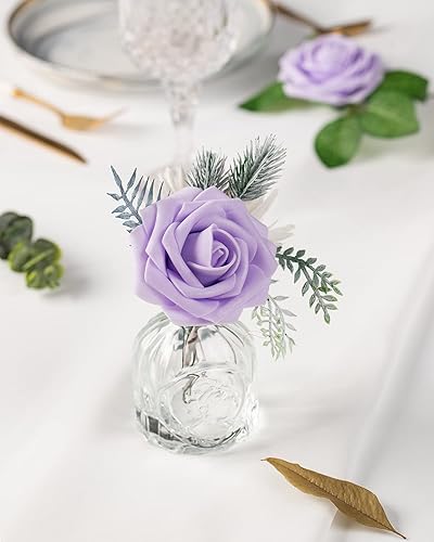 Miniatura 3 de DuHouse 25 rosas artificiales con tallos, flores de espuma de tacto real para ramo de boda, baby shower, centro de mesa, arreglo floral, fiesta,