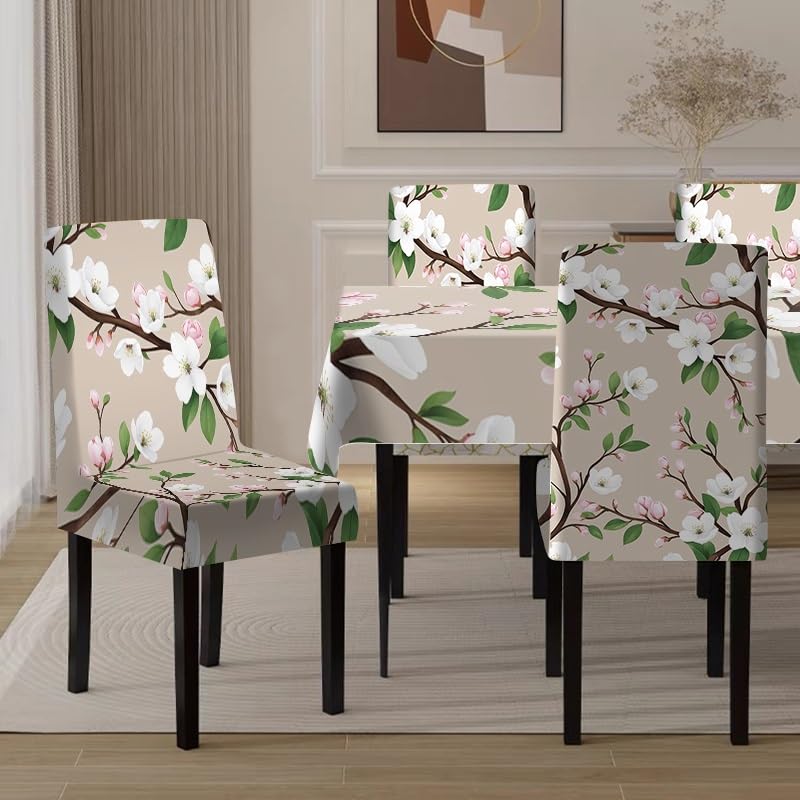 Nappe et housses de chaise fleurs cerisier beige decor de table - 6