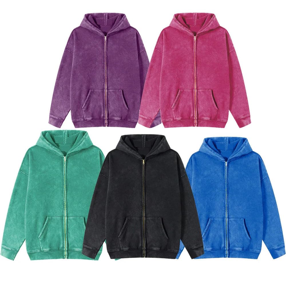 QXDZSW jesień jednolity kolor damska sprana bluza z kapturem sport na co dzień zamek bluza z kapturem jogging streetwear harajuku miękkie bluzy z kapturem