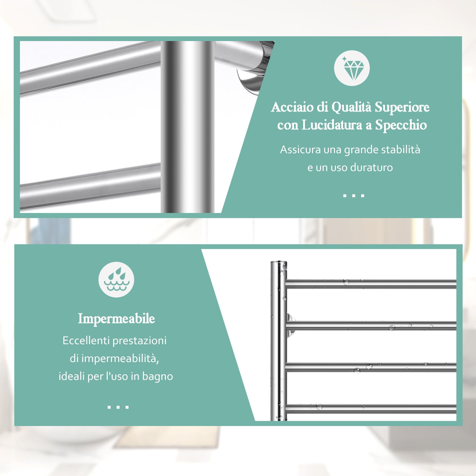 GYMAX Scaldasalviette Elettrico a Parete, Porta Asciugamani in Acciaio Inox, Riscalda 30-60 °C, Timer, Include Accessori a Parete, 53 x 11 x 86 cm