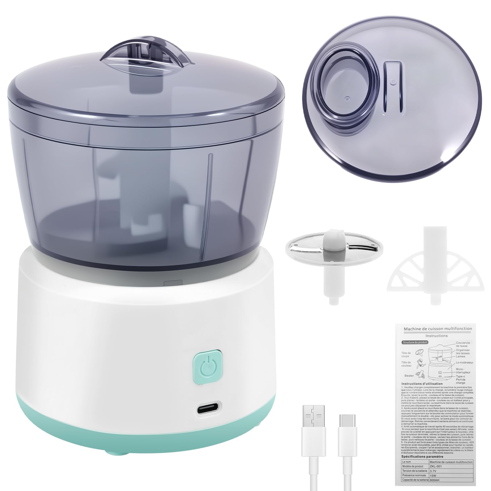 Electric Garlic Chopper Compact Mini Veggie Chopper 800mAh Rechargeable Mini Electric Food Processor 15W Efficient Grinder Removable Garlic Masher for Home