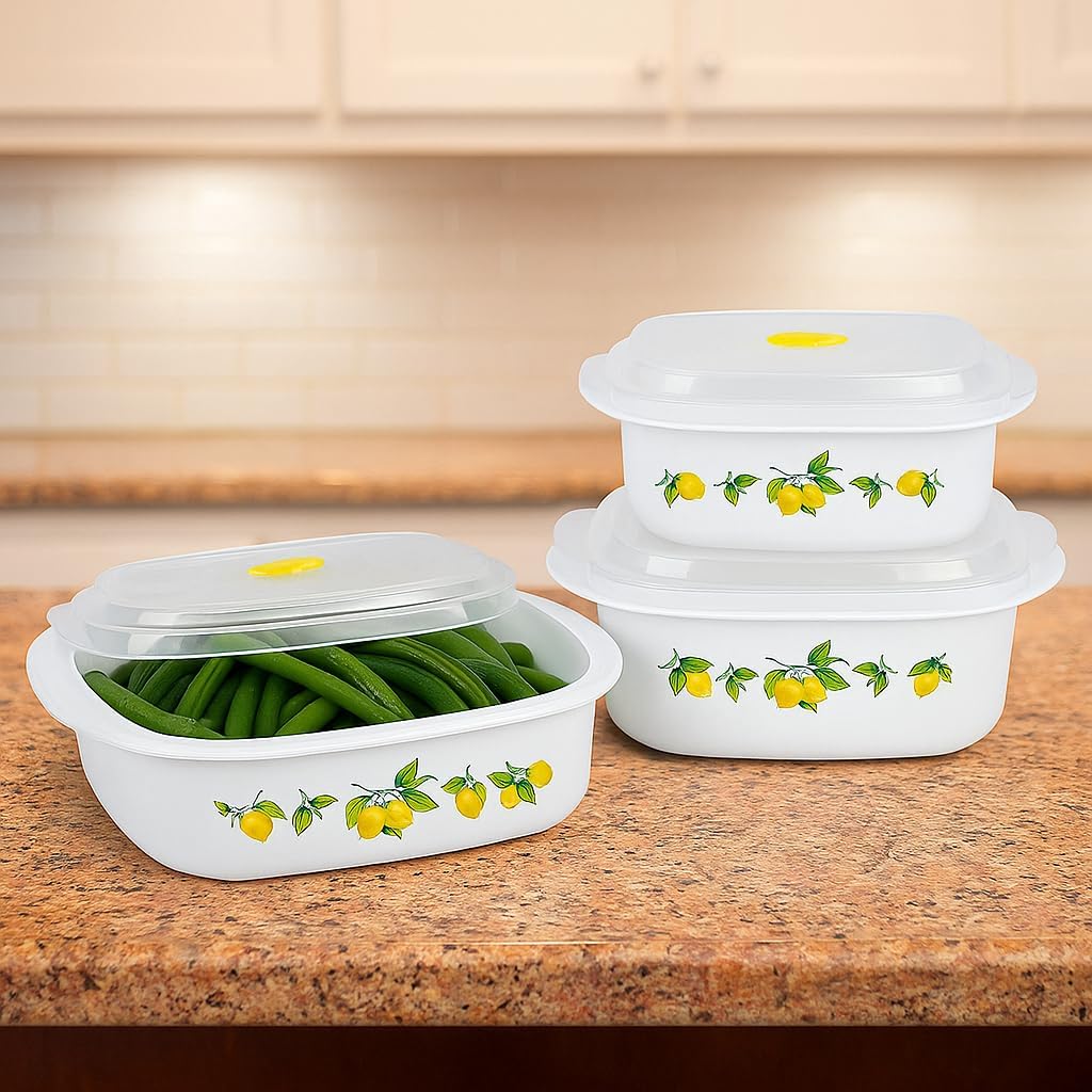 Reston Lloyd Nesting Microwave Containers, Set of 3, Adjustable Steam Vents, Airtight, Meal Prep, BPA-Free Plastic- Freezer & Dishwasher Safe, Cookware & Food Storage, Anyday Cookware, Fresh Lemons