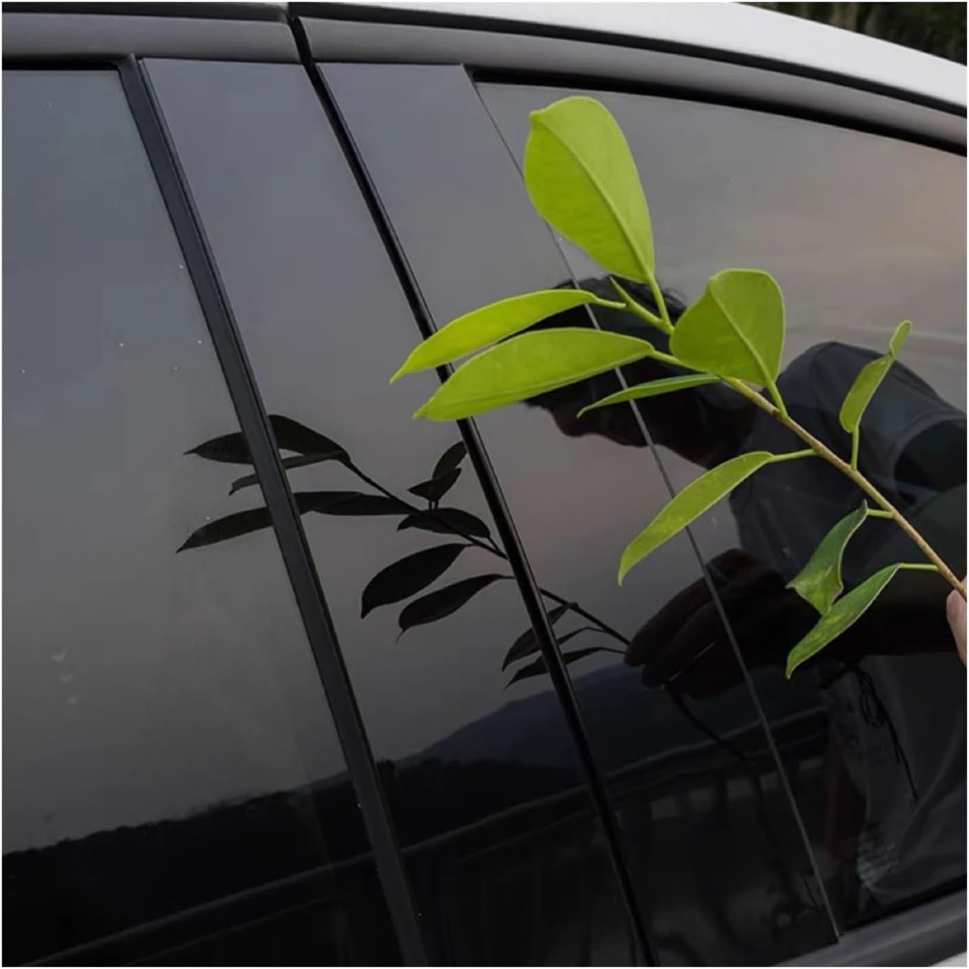 Silver Carbon Gloss Black Pillar Post Compatible for N-issan Almera Versa Sunny 2020-2023 Window Cover Door Moulding Trim Sticker(Glossy Black)