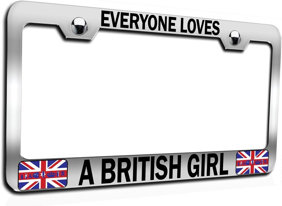 Makoroni - Everyone Loves A British Girl British England Ch Steel Auto SUV License Plate Frame, License Tag Holder