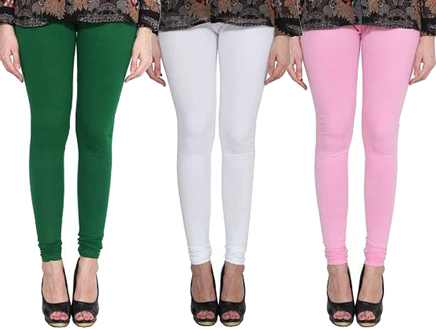 YnA Womens Lycra Cotton Leggings Pack of 3 Multicolour
