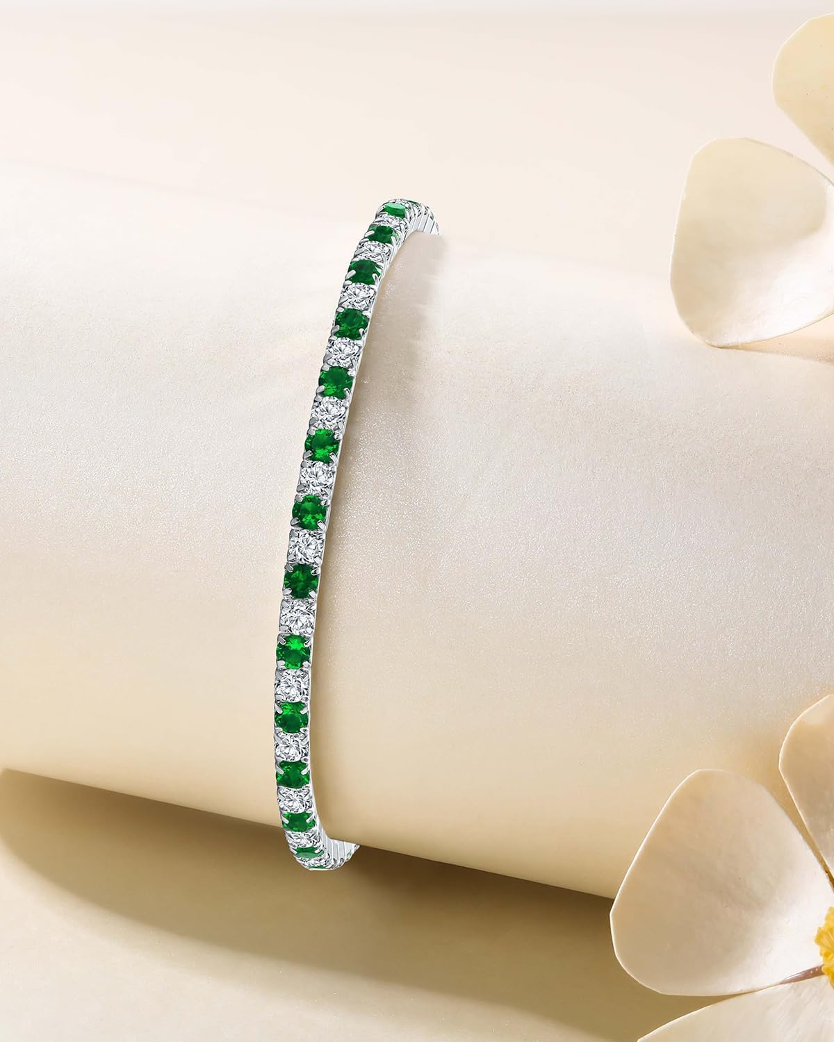 DAYBYDAY 3mm Stretch Tennis Bracelets for Women, 925 Sterling Silve Birthstone Bracelet, Dainty Adjustable Stackable Gemstone Cubic Zirconia Bracelet, Length 7.25-8 Inch