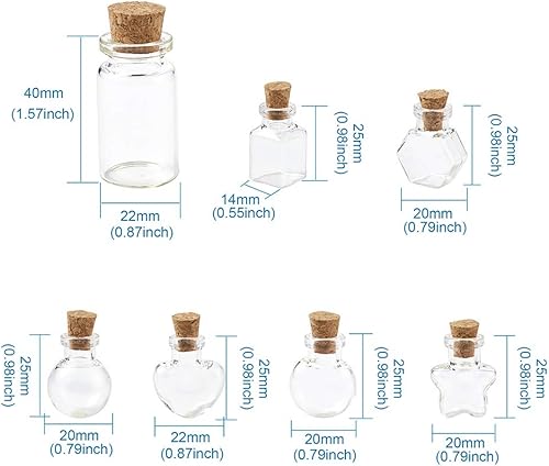 Vista 2 de Mega Pet 35 frascos pequeños de vidrio transparente con tapones de corcho, formas mixtas, botellas de deseos para artes, manualidades, decoración