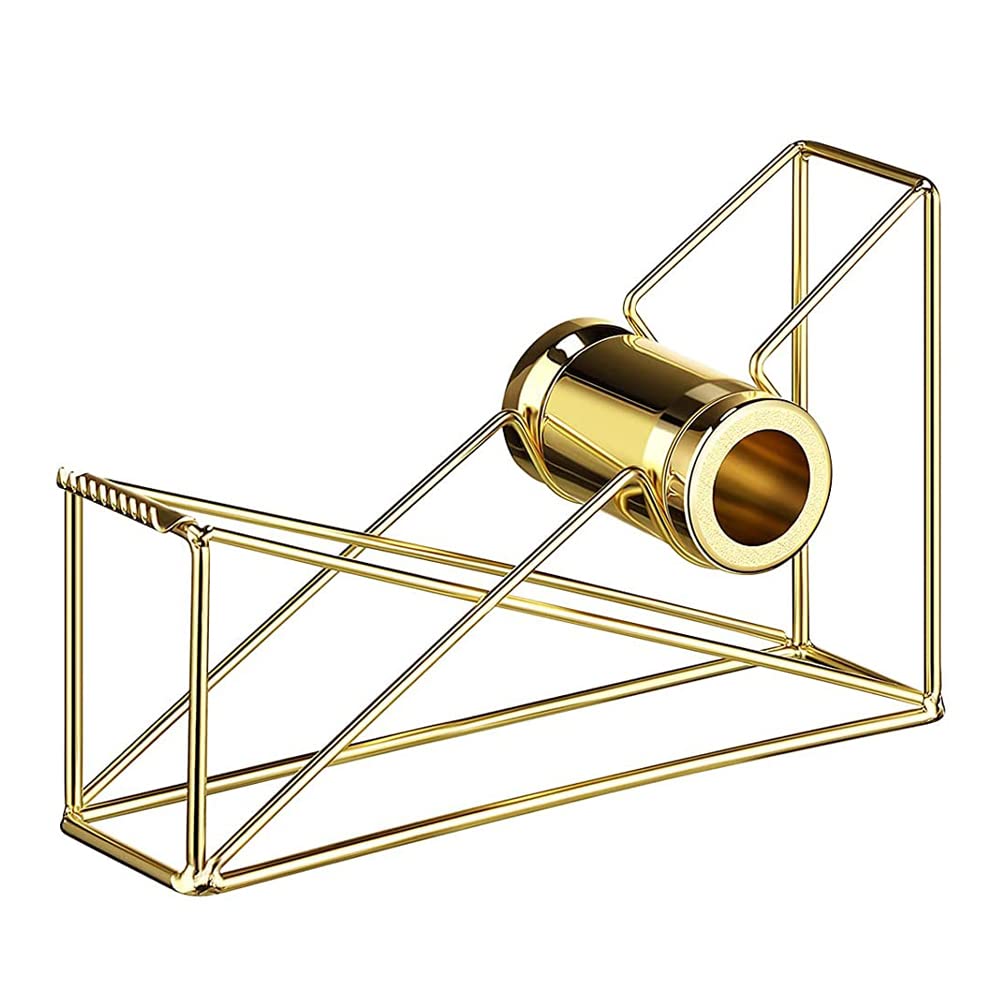 Metal Wire Tape Dispenser Desktop Tape Holder Tape Cutter for Home School Office Supplies, 1 Piece (Gold)