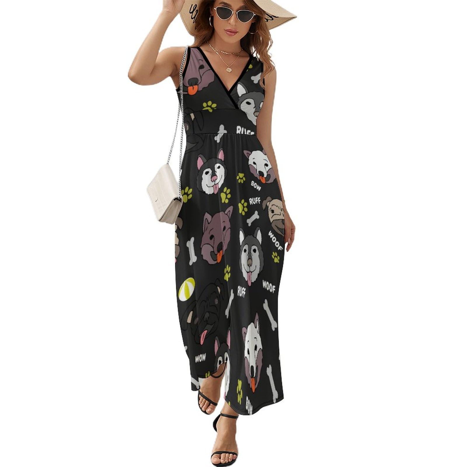 Robe maxi décontractée à col V et motif imprimé sans manches - 8