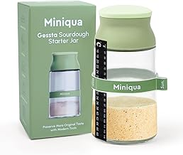 Miniqua Sourdough Starter Jar With Date Marked Feeding Band,Thermometer Strip,Silicone Fermentation Lids,Build-in Measuring Cup,Sourdough Starter Kit for Sourdough Bread Baking(1 PCS)