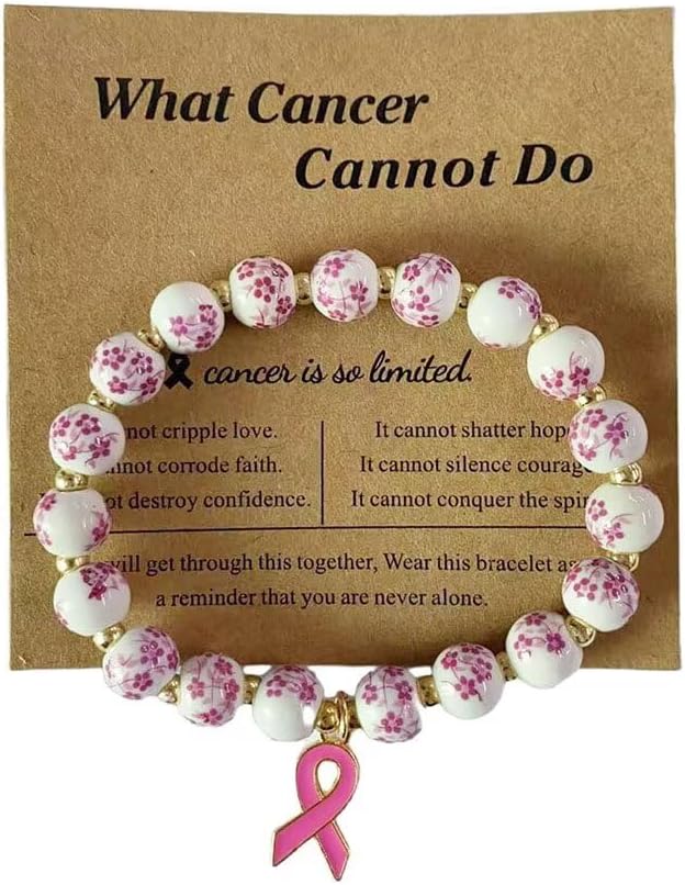 Breast Cancer Gifts for Women Breast Cancer Awareness Bracelets Handmade Beaded Pink Ribbon Charm Inspirational Bracelet Accessories Encouragement Gift