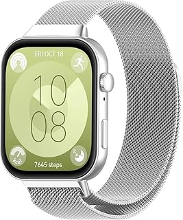 سوار ساعة متوافق مع ساعة هواوي فيت 3 سوار بديل من الفولاذ المقاوم للصدأ بتصميم شبكي معدني مع إغلاق مغناطيسي للرجال والنساء