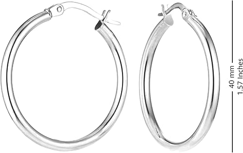 Miniatura 2 de Charmsy 925 Sterling Silver Hoop Earrings Lightweight 2.5mm Thick Round Italian Classic Hypoallergenic Hoop Earrings for Women Teen 15mm 20mm 25mm